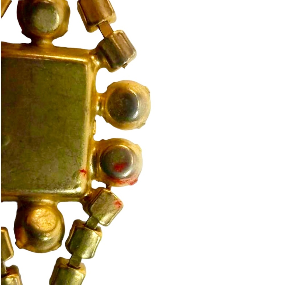 Vintage Necklace Bracelet Set Amber Glass & Rhinestone Rectangular - Picture 11 of 17